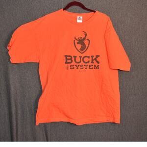 Bayside Buck the System Men's 2XL USA Made T-Shirt Manitowoc Minutes Orange